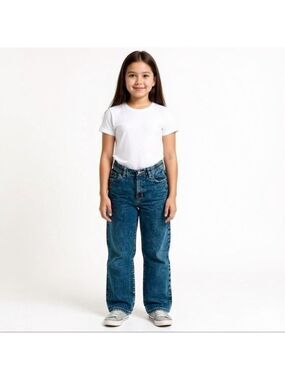 Gap Kids Barrel Jeans elasticized waist zip fly button closure medium indigo was